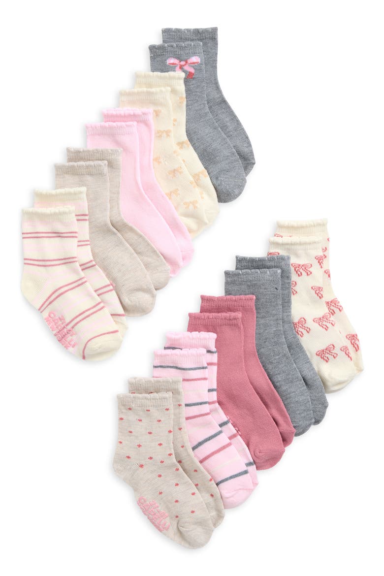 Bows Assorted 10-Pack Crew Socks, Main, color, IVORY/PINK COMBO