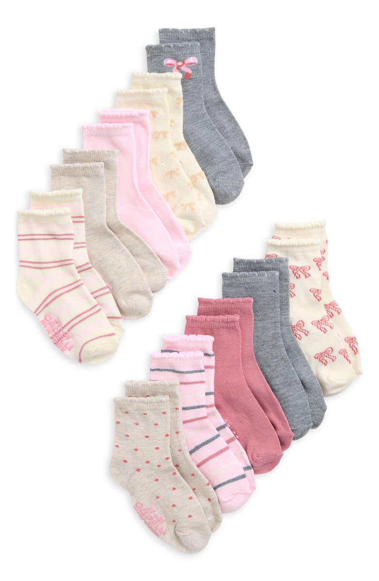 Capelli New York Bows Assorted 10-Pack Gripper Crew Socks, Main, color, Ivory Combo