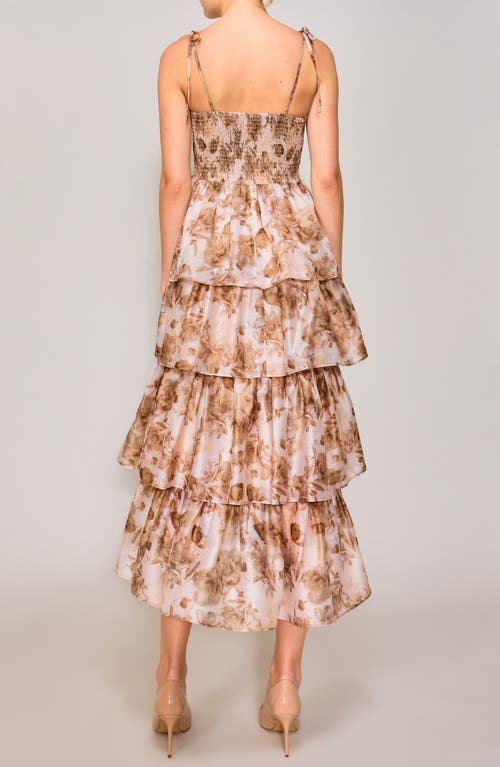 Melloday Floral Tiered Corset Cocktail Dress In Taupe Print
