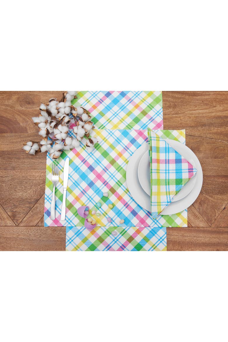 Spring Easter Blossom Plaid 100% Cotton Printed Table Runner 13" x 72", Alternate, color, Yellow