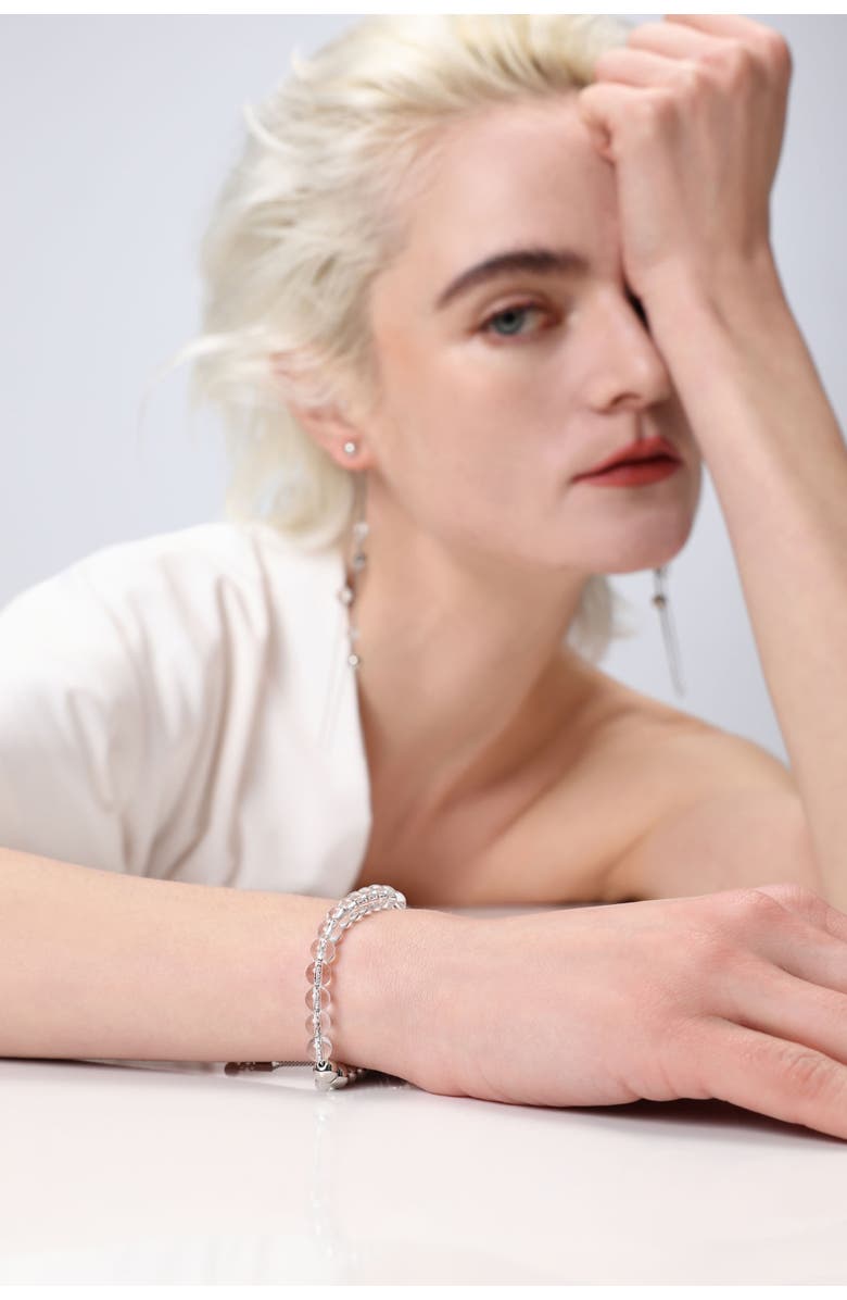 Classicharms FrostLily Clear Crystal and Bead Bolo Bracelet, Alternate, color, Silver