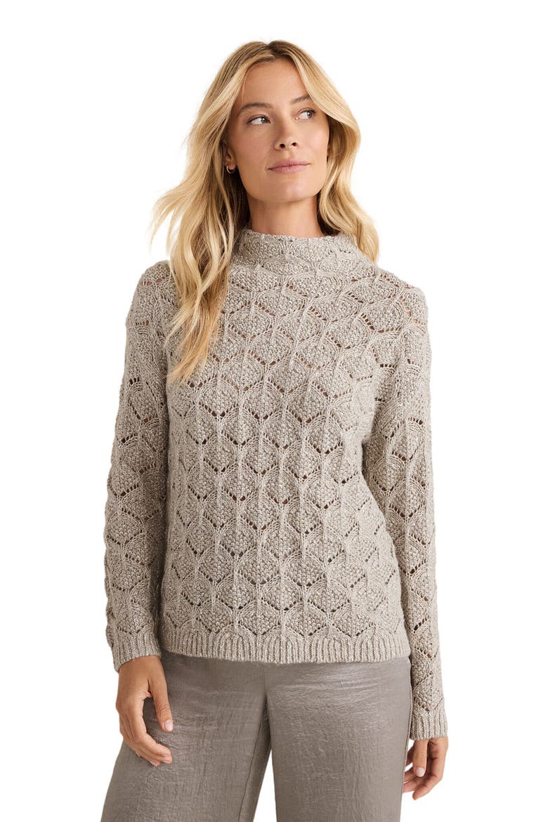 Lurex Blend Pointelle Crewneck Sweater, Main, color, Oyster Shell W/ Lurex