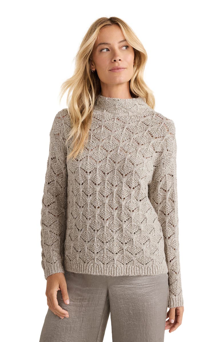 Haven Well Within Lurex Blend Pointelle Crewneck Sweater, Main, color, Oyster Shell W/ Lurex