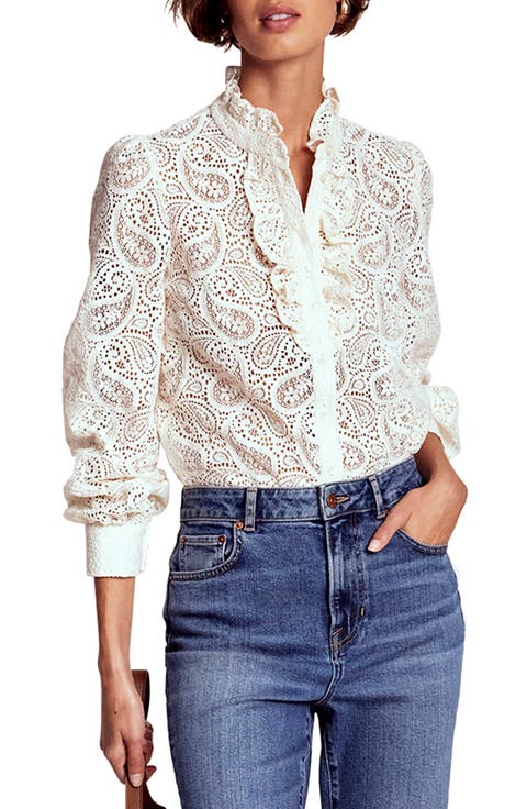 Sasha Sheer Lace Button-Up Shirt