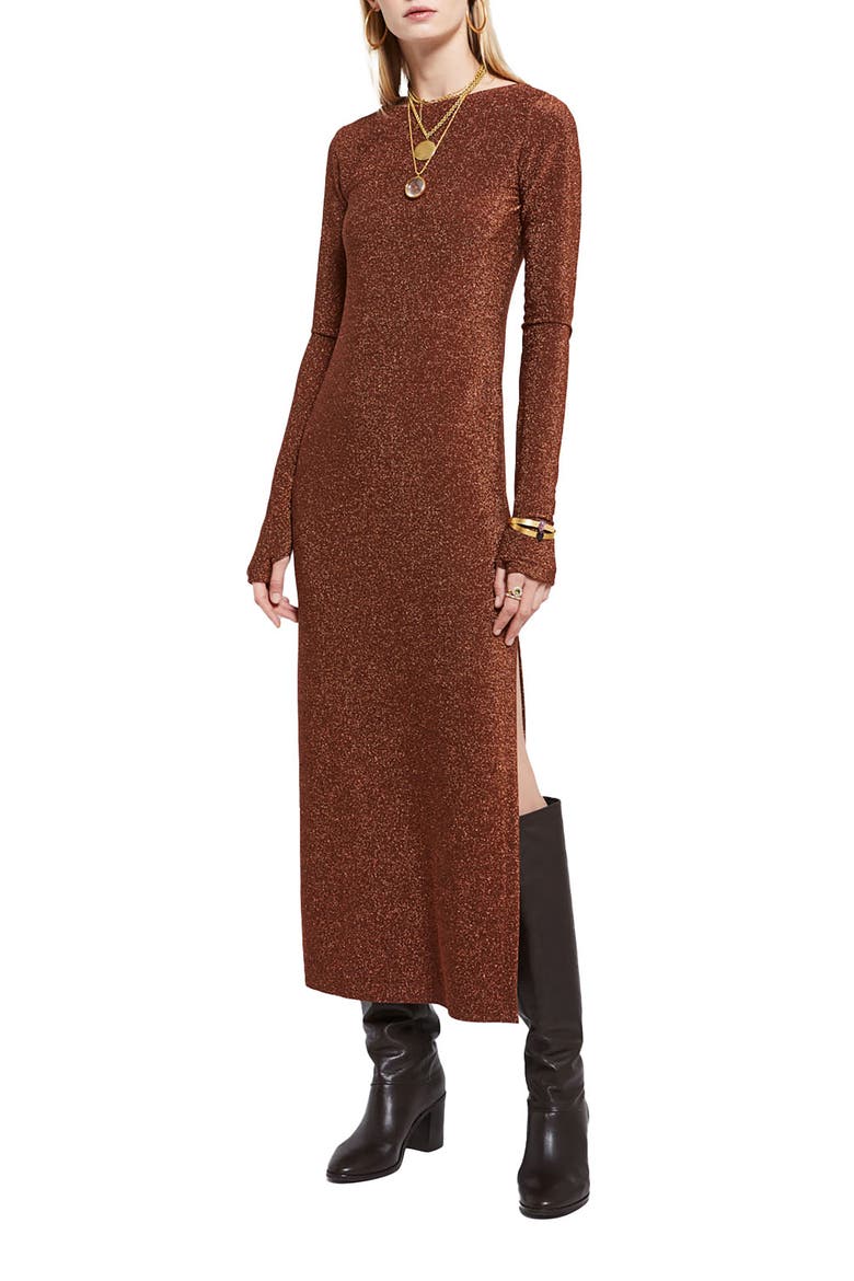 Viscose Long Dress With Lurex, Main, color, Metallic Rust