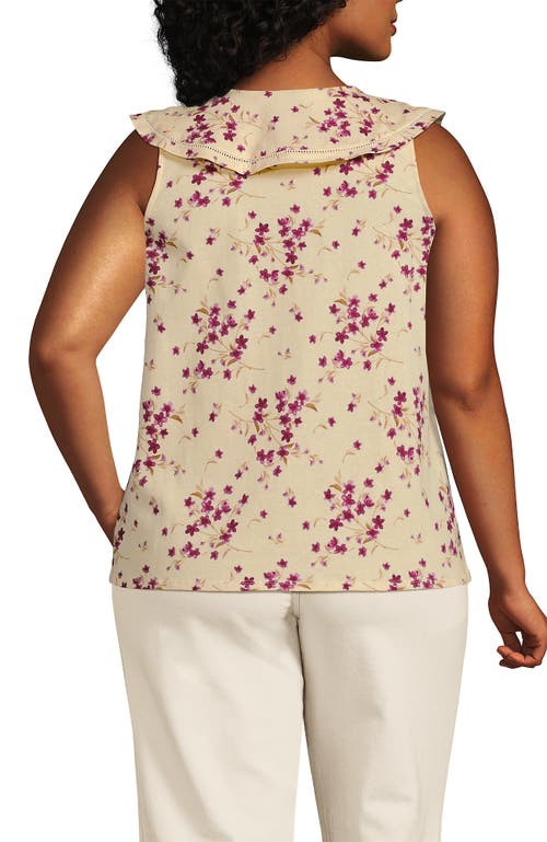 Shop Lands' End V Neck Cascade Ruffle Top In Cream/granite Snowdrop Floral