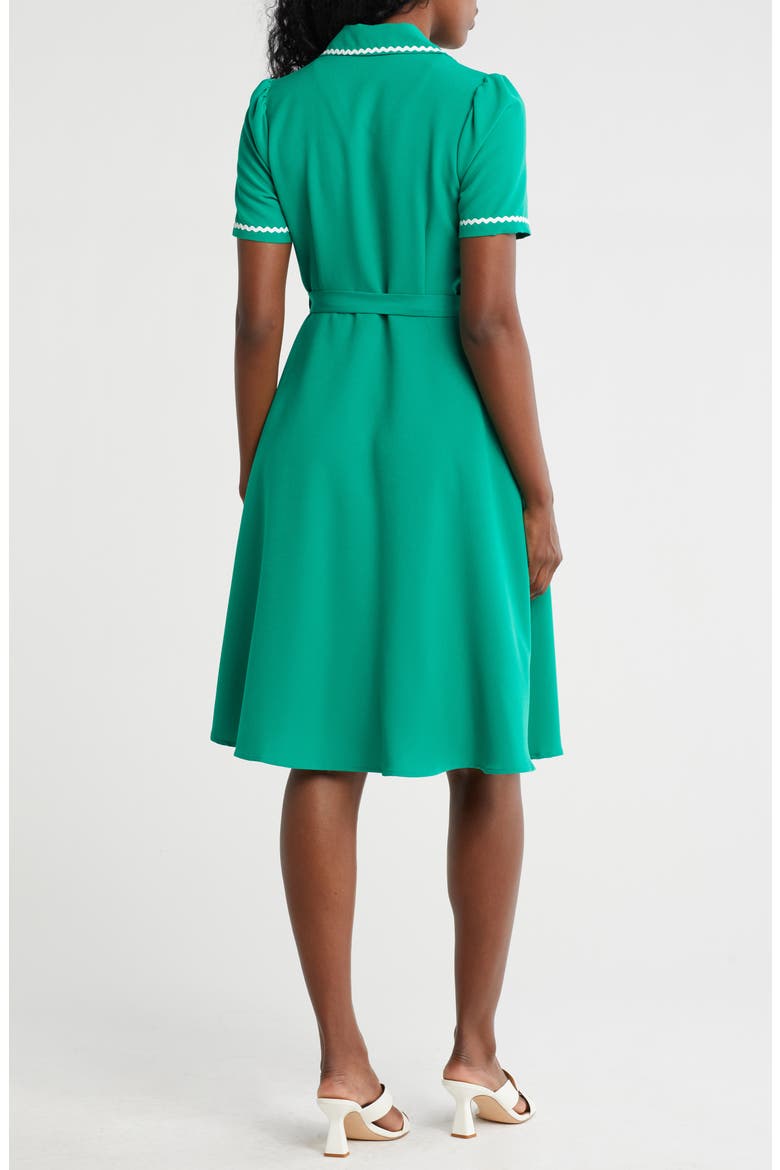 Tipped Scalloped Trim Shirtdress, Alternate, color, SHAMROCK GREEN/ WHITE