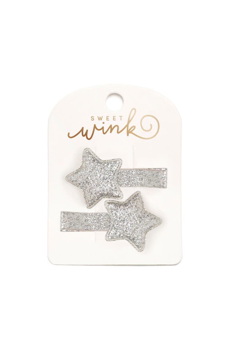 Sweet Wink Silver Glitter Star Clip Set, Main, color, Silver