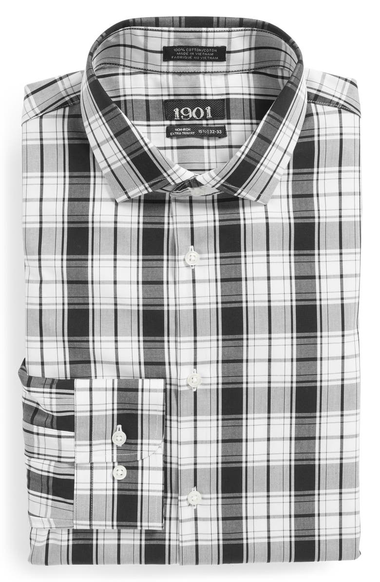 1901 Extra Trim Fit Non-Iron Plaid Dress Shirt, Main, color,