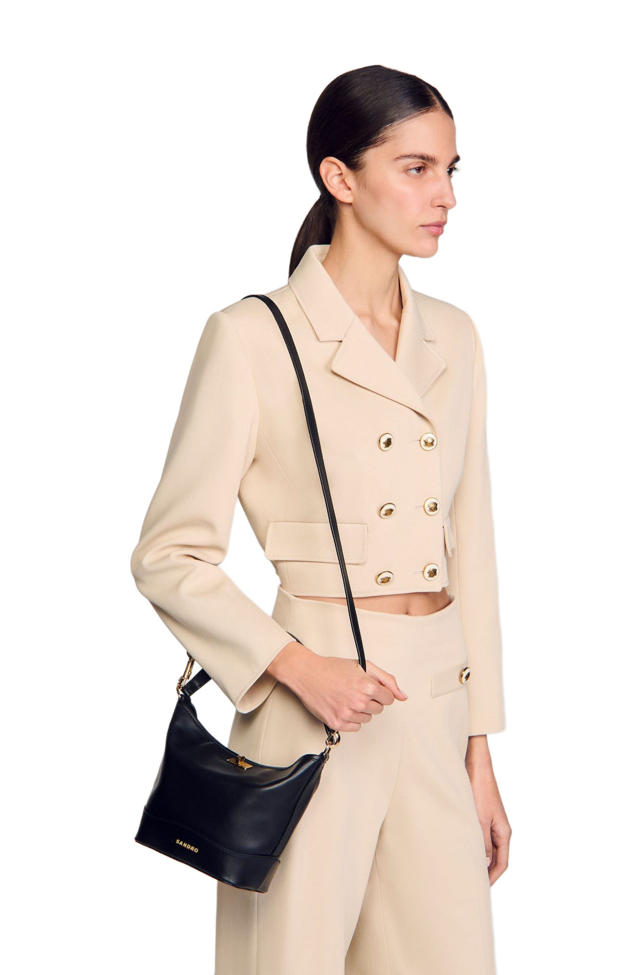 SANDRO Tangoso mini leather bag, Alternate, color, Black