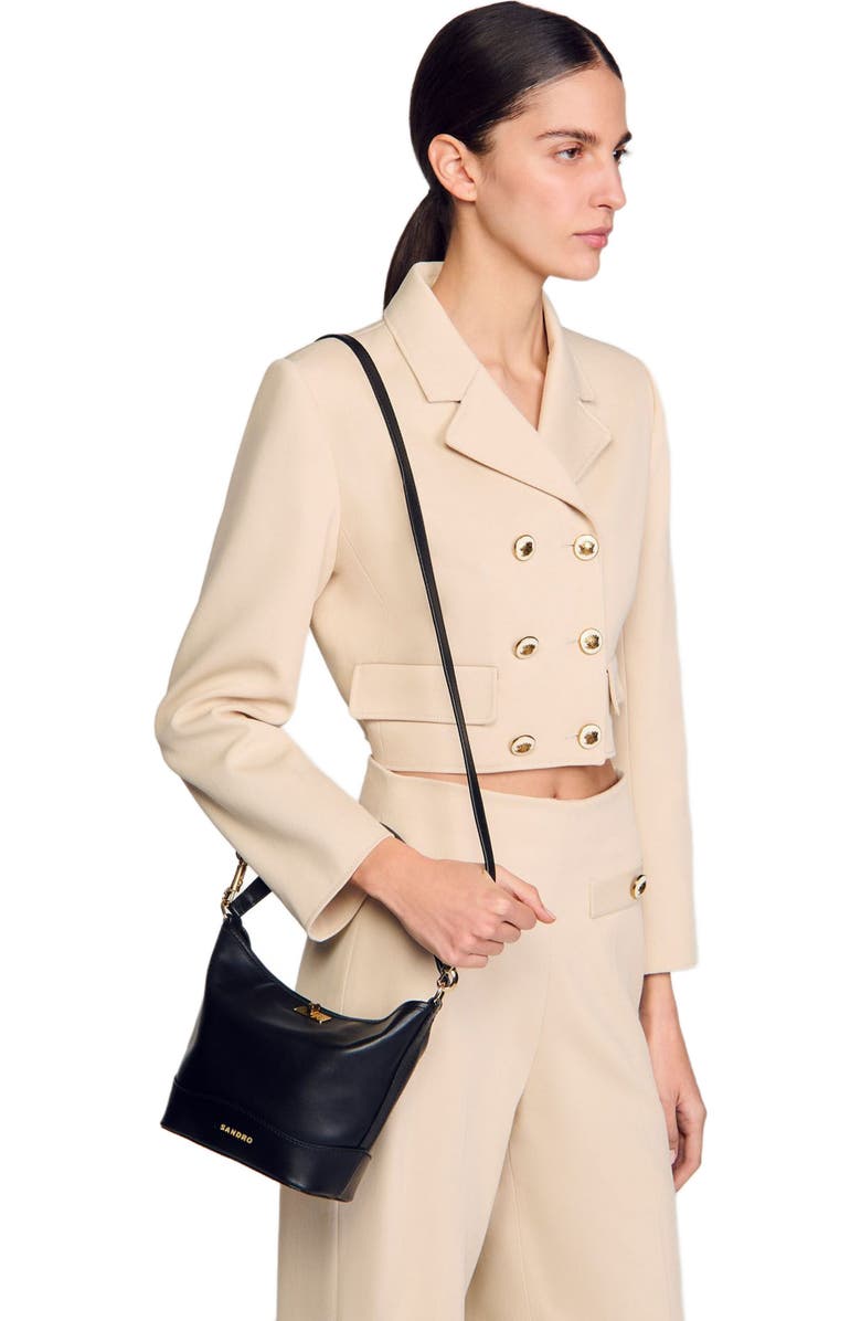 SANDRO Tangoso mini leather bag, Alternate, color, Black