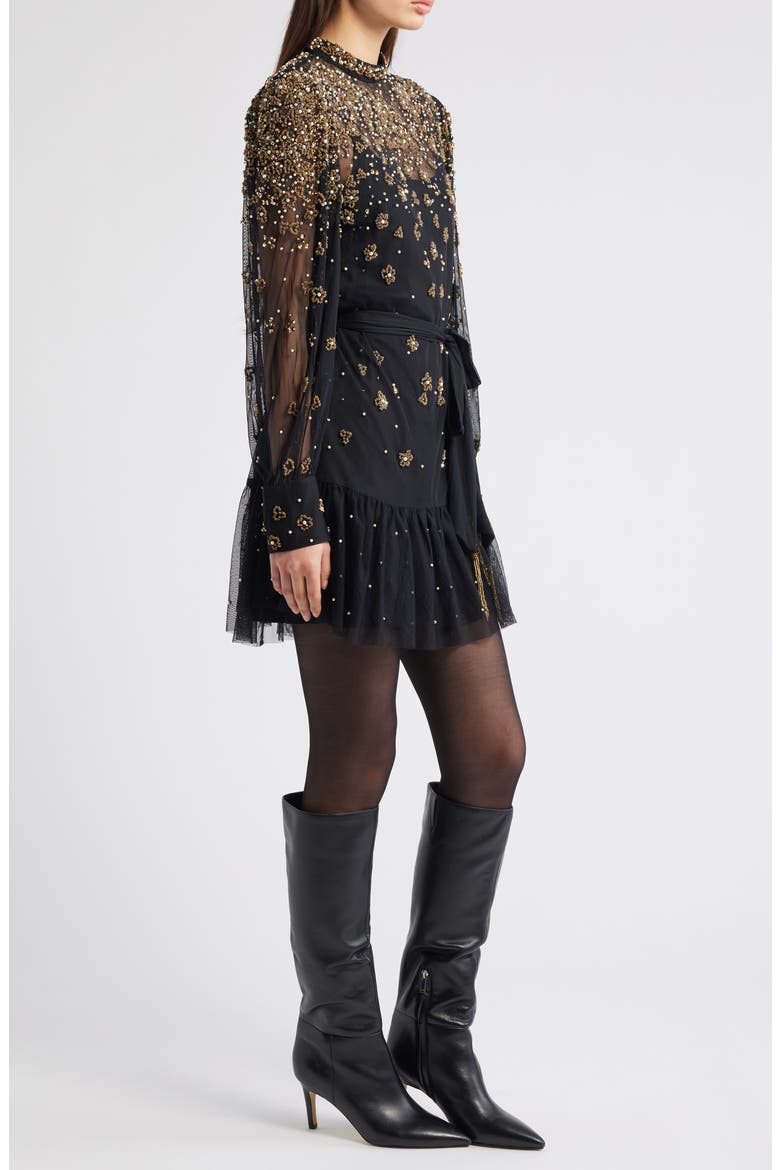 Embroidered Tulle Overlay Minidress, Alternate, color, BLACK