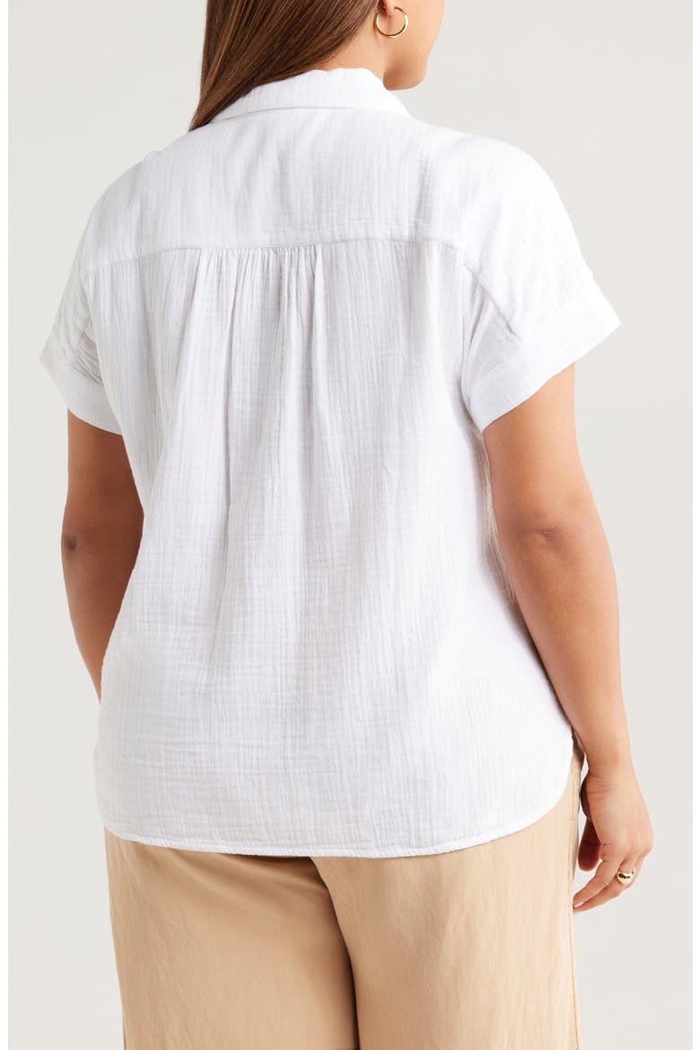 Cotton Gauze Button-Up Shirt, Alternate, color, WHITE