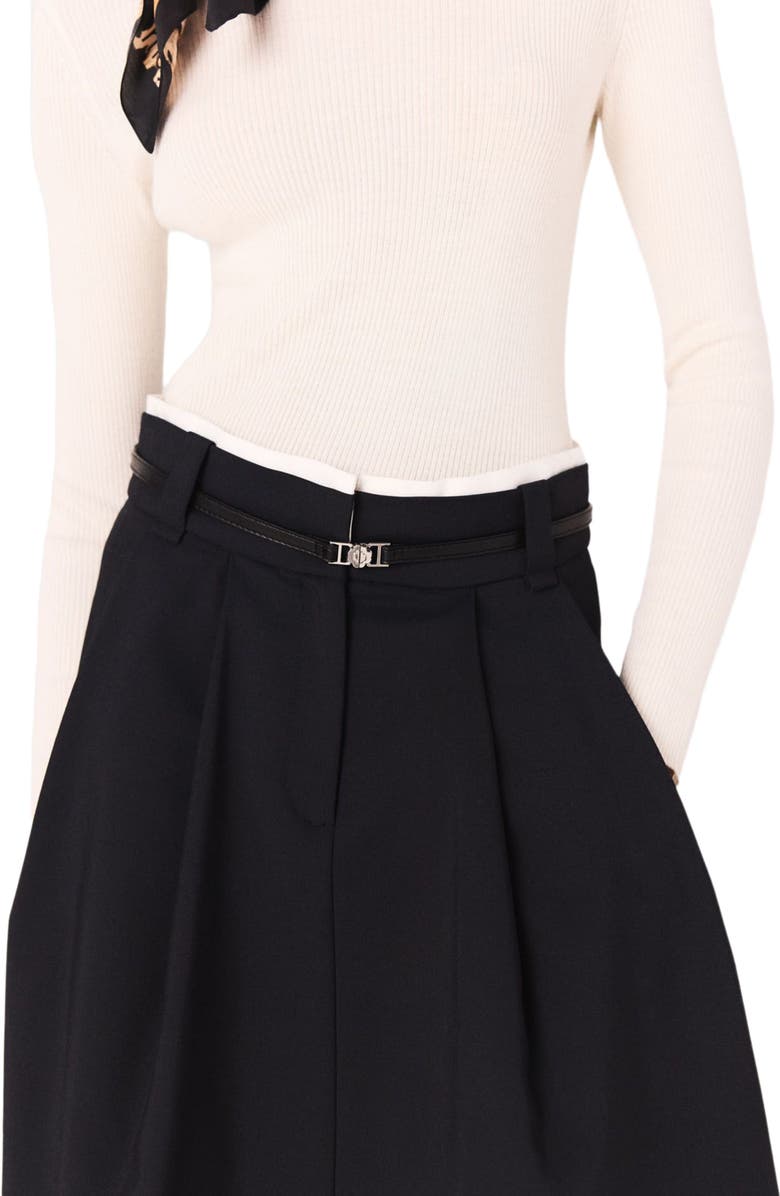 maje Long cotton skirt with belt, Alternate, color, Navy