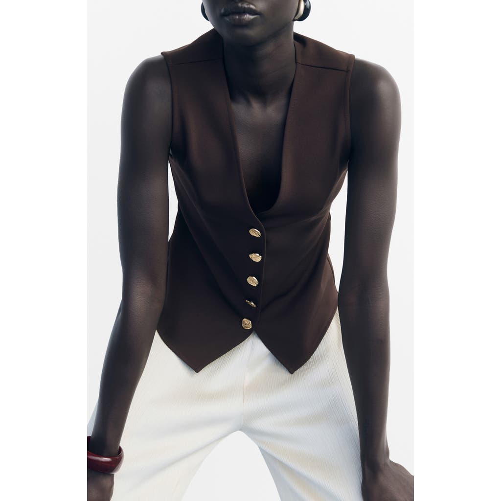 Mango Salve Button-up Vest In Brown