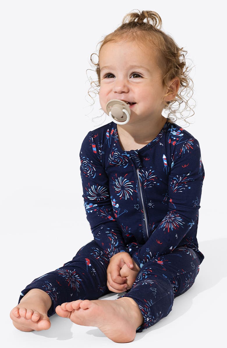 Bellabu Bear Fireworks Fitted Convertible One-Piece Pajamas, Alternate, color, 