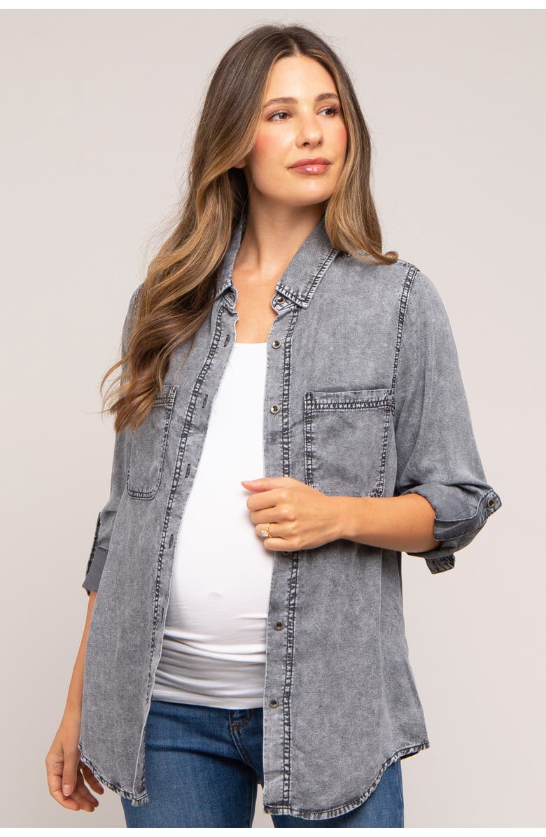 PinkBlush Rolled Cuff Shirt, Alternate, color, Charcoal Grey