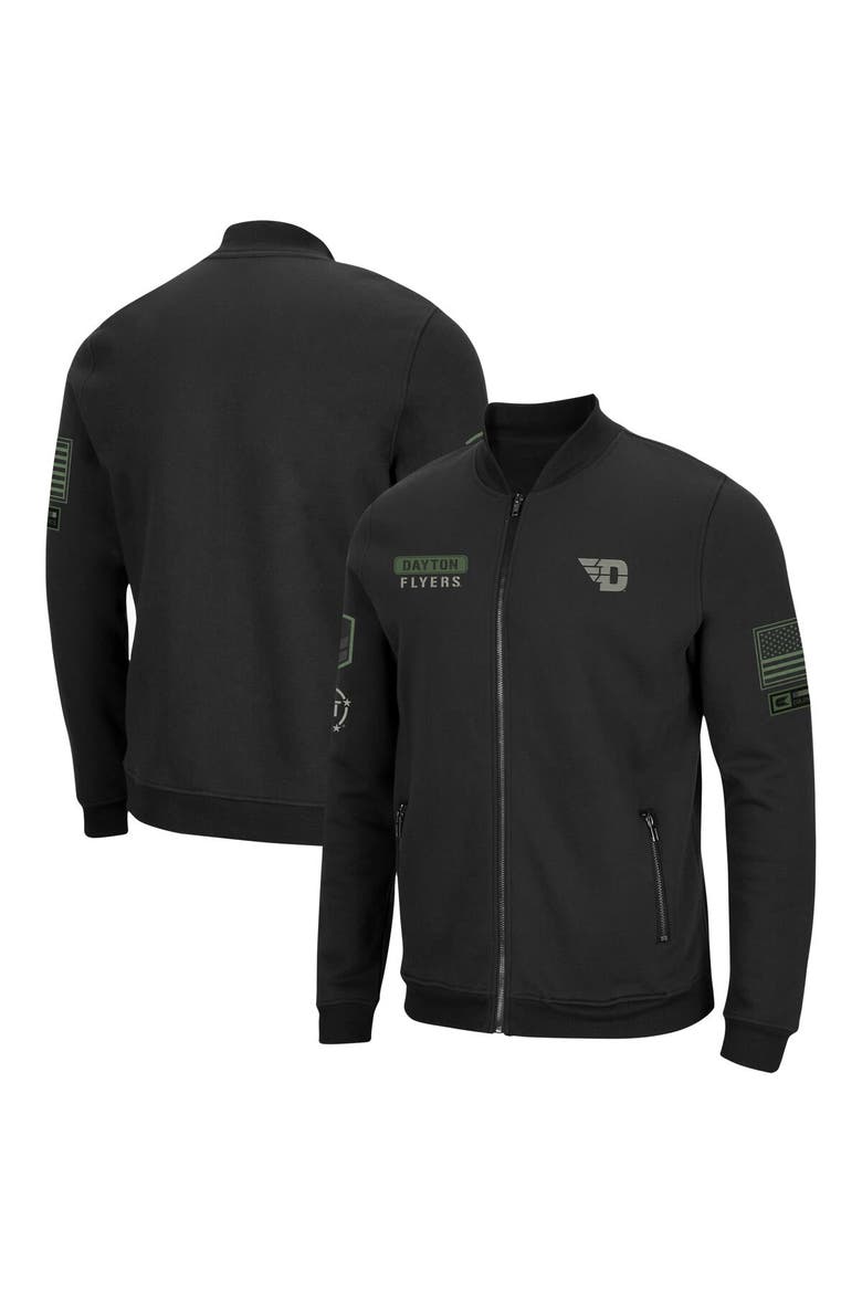Men's Colosseum Black Dayton Flyers OHT Military Appreciation High-Speed Bomber Full-Zip Jacket, Main, color, Black