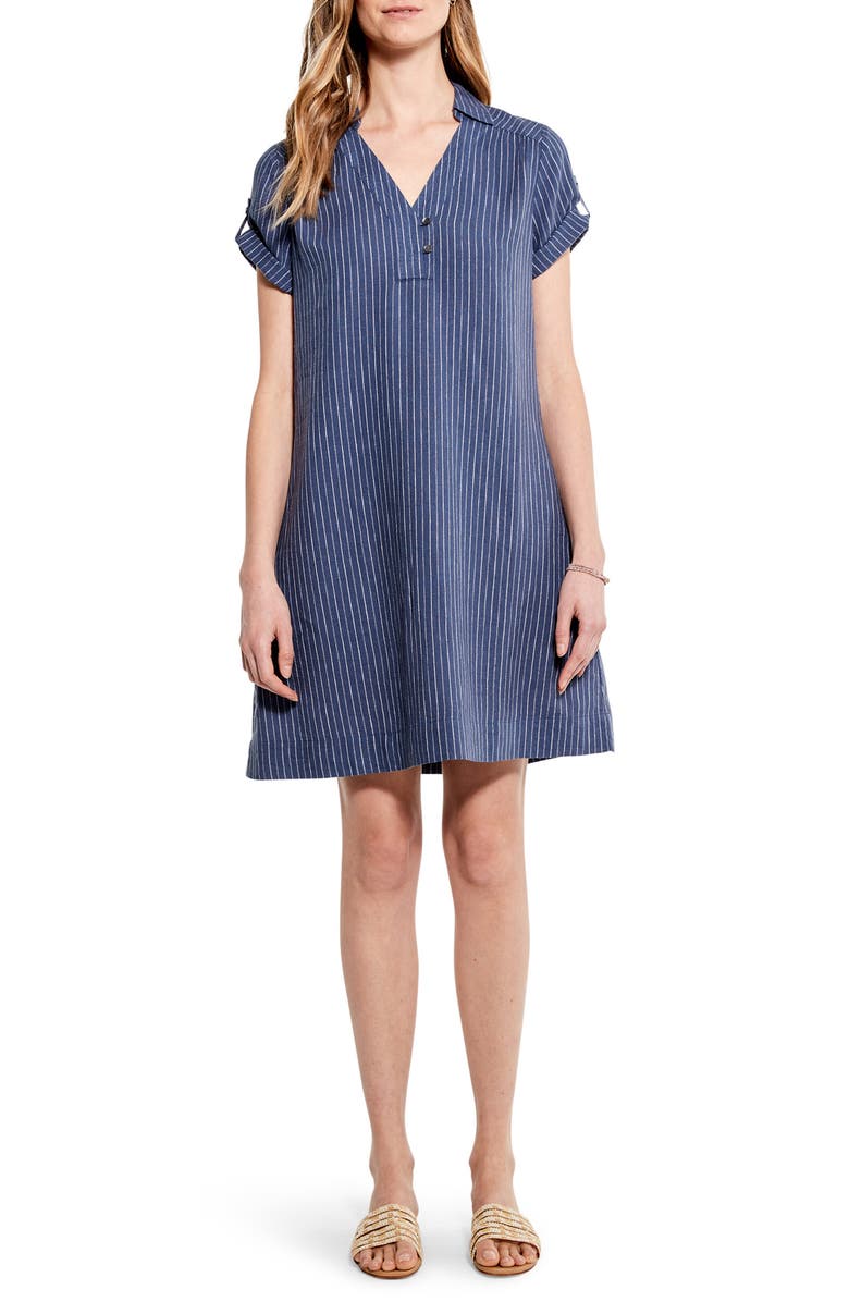 NIC+ZOE Central Park Stripe Linen Blend Shift Dress, Main, color,