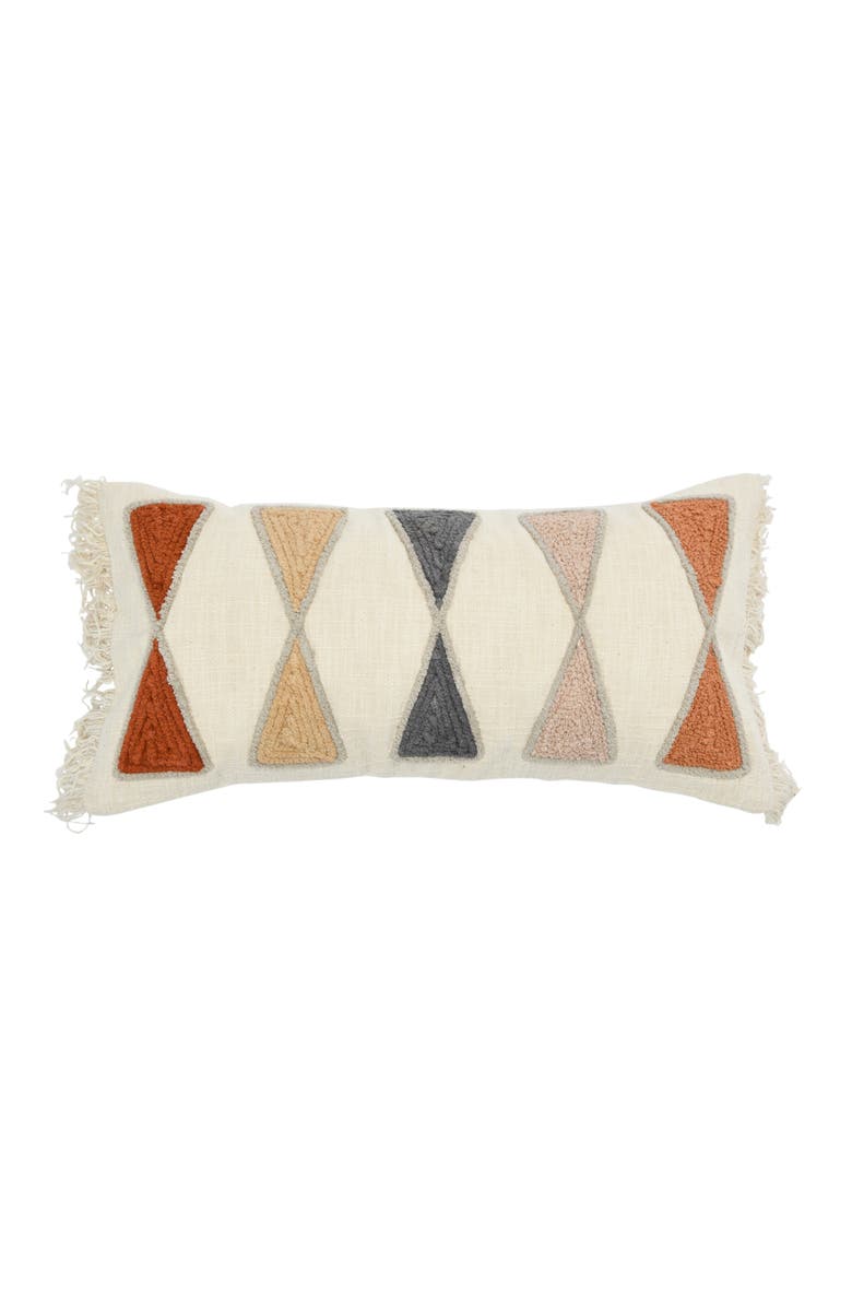 Storied Home Embroidered Cotton Lumbar Pillow with Fringe, Terracotta Multicolor, Main, color, Orange
