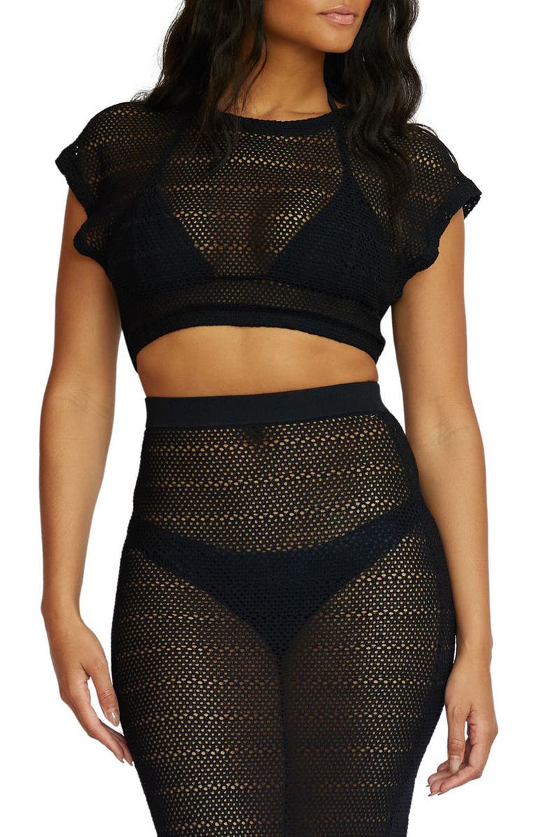 PQ SWIM Renee Open Stitch Cover-Up Crop Top, Main, color, Ha