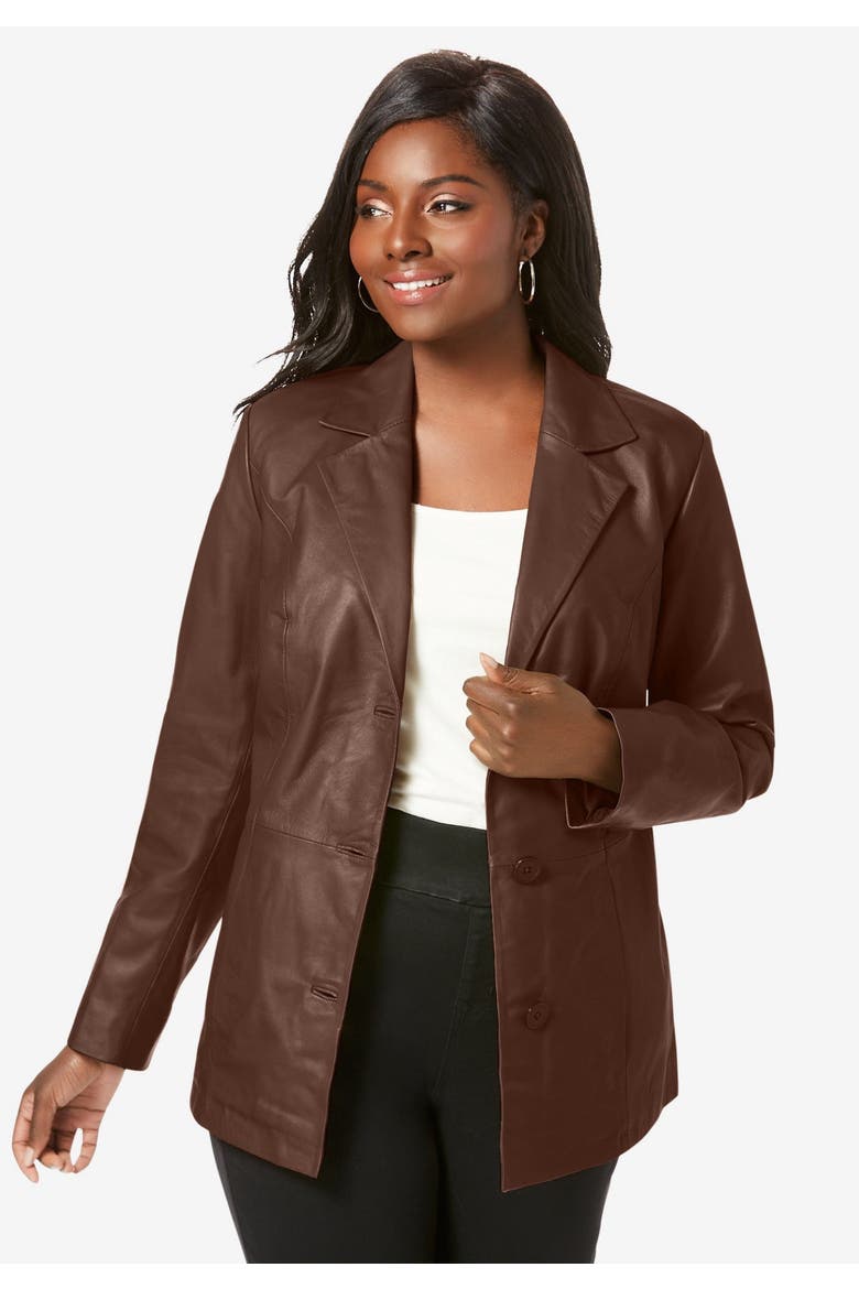 Leather Blazer, Alternate, color, RICH BROWN