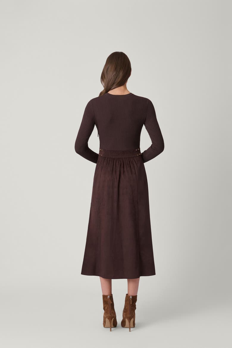Suede Knit Mixed Media Cleo Dress, Alternate, color, Chocolate