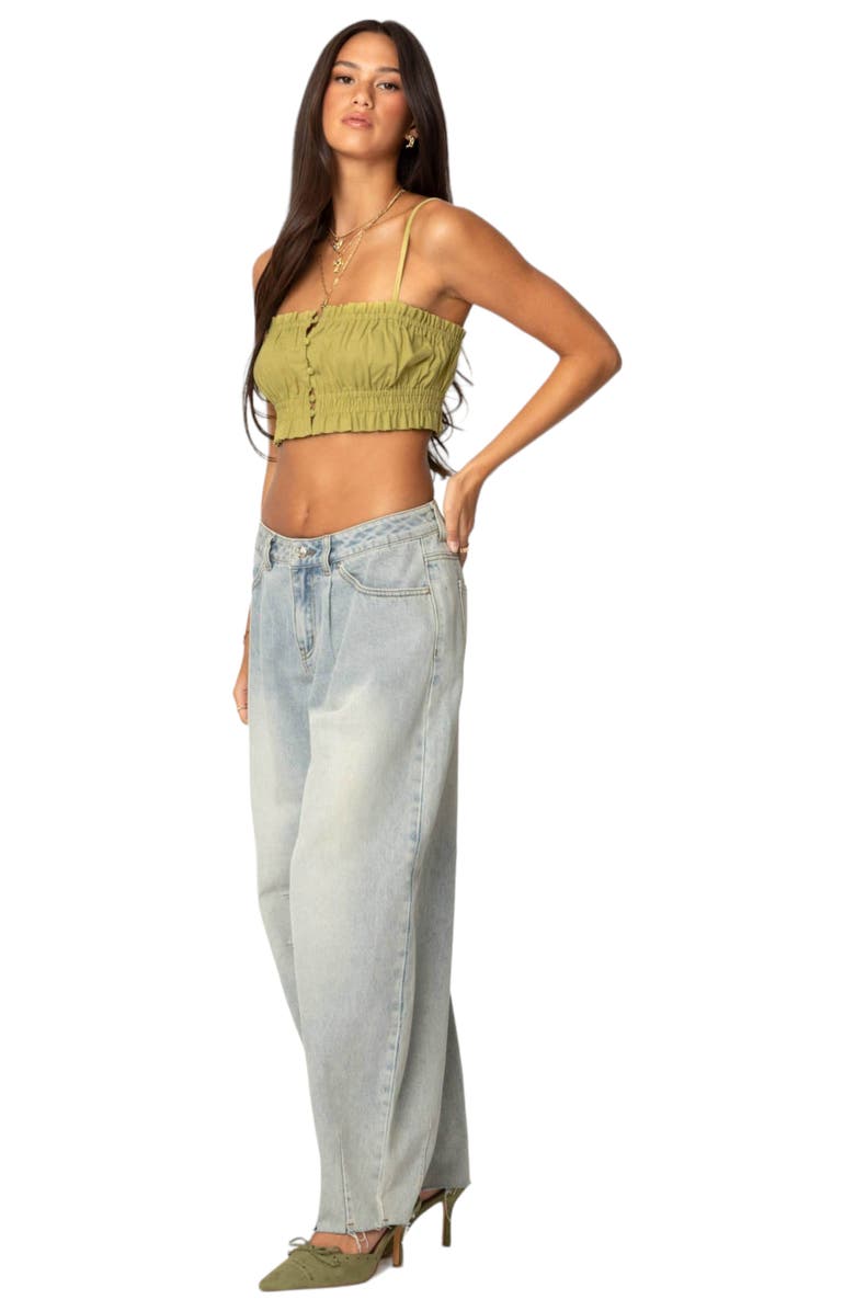 EDIKTED Alda Linen & Cotton Crop Top, Alternate, color, Green