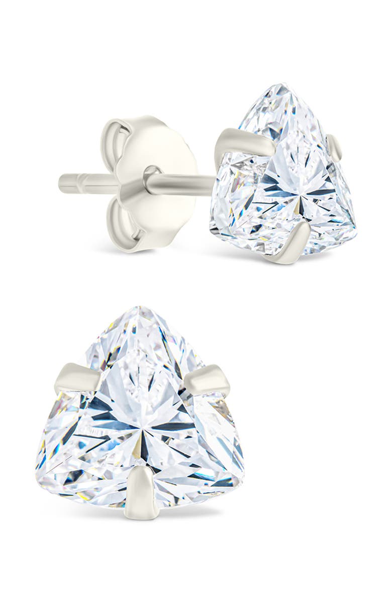 Sterling Forever Trillion Cut Cubic Zirconia Stud Earrings, Main, color, 