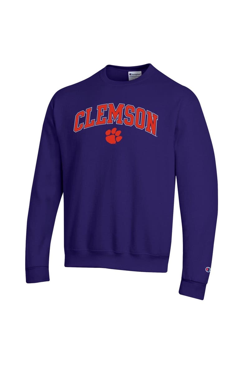 Men's Champion  Purple Clemson Tigers Arch Over Logo Pullover Sweatshirt, Alternate, color, Purple
