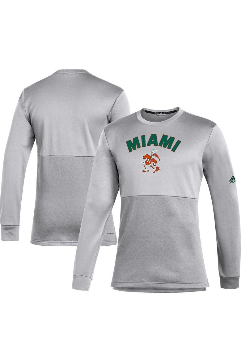 Men's adidas Gray Miami Hurricanes Letterman Team Issue AEROREADY Long Sleeve T-Shirt, Main, color, Gray