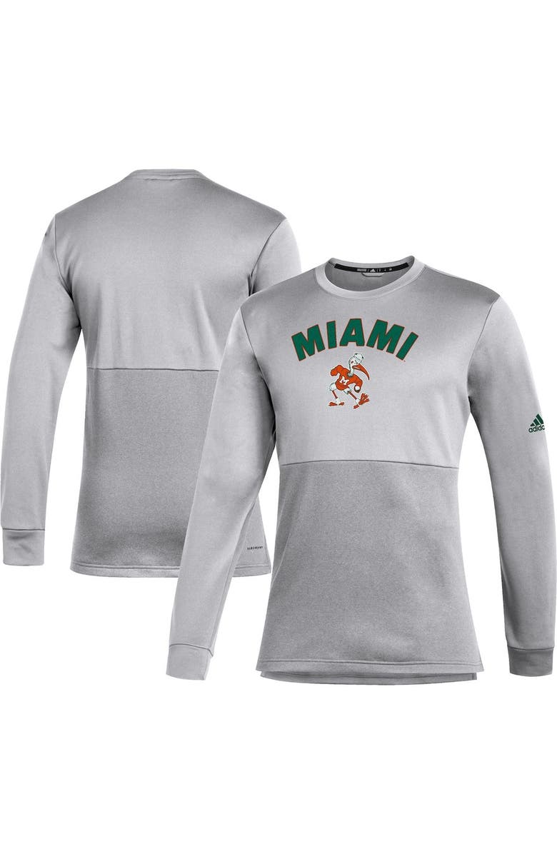 adidas Men's adidas Gray Miami Hurricanes Letterman Team Issue AEROREADY Long Sleeve T-Shirt, Main, color, 