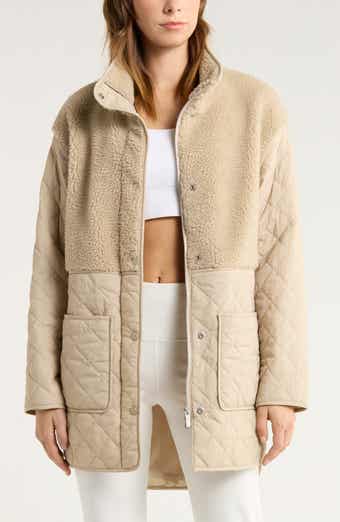 Zella Faux Shearling Hybrid Quilted Long Jacket