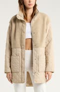Zella Faux Shearling Hybrid Quilted Long Jacket