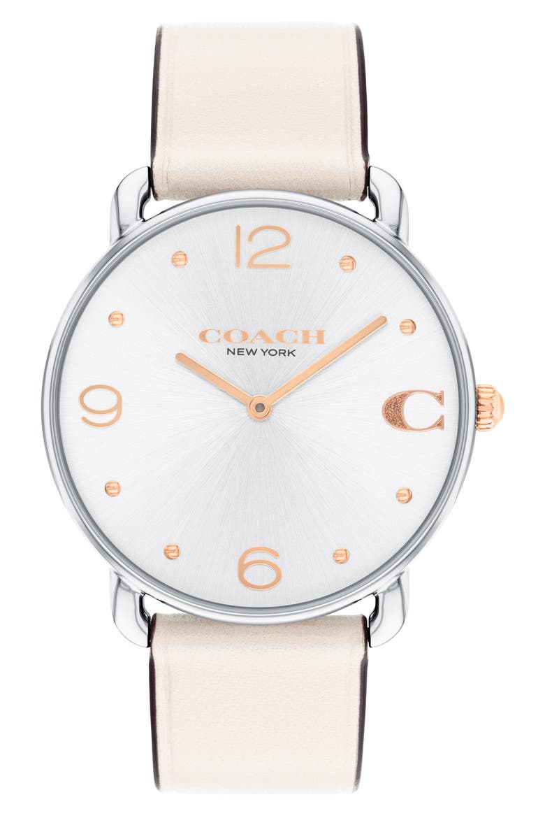 Elliot Leather Strap Watch, 36mm, Main, color, SILVER WHITE