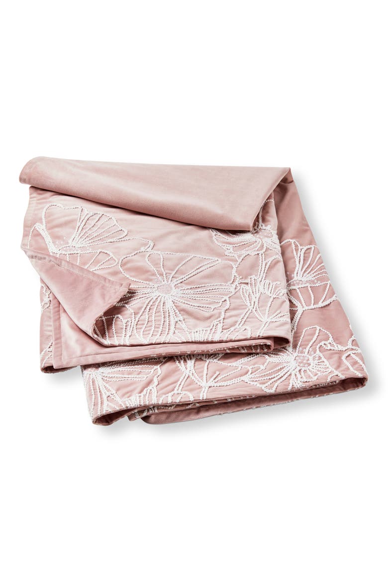 Poppy Embroider Velvet Reversible Throw, Main, color, Pink