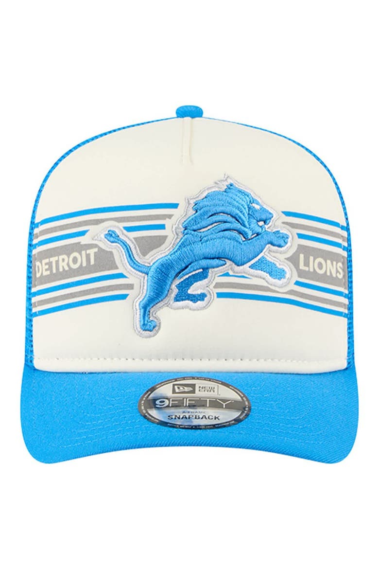 Men's New Era  Cream/Blue Detroit Lions Banner A-Frame 9FIFTY Trucker Snapback Hat, Alternate, color, Cream
