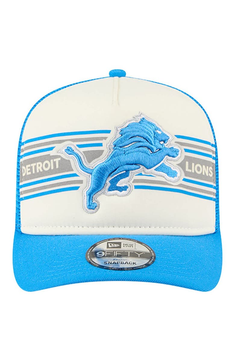 New Era Men's New Era  Cream/Blue Detroit Lions Banner A-Frame 9FIFTY Trucker Snapback Hat, Alternate, color, Cream