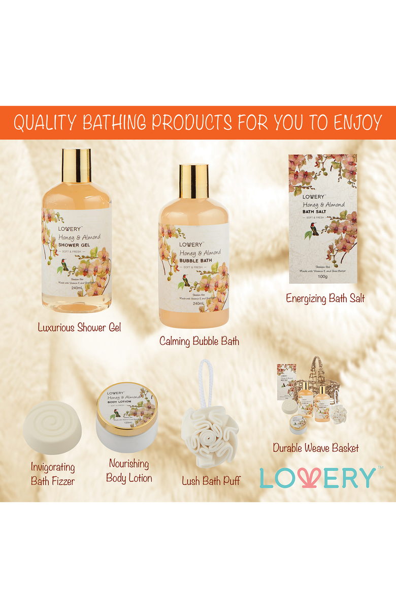 Lovery Honey & Almond Home Spa Gift Basket Luxury Set, Alternate, color, Light Beige / Brown