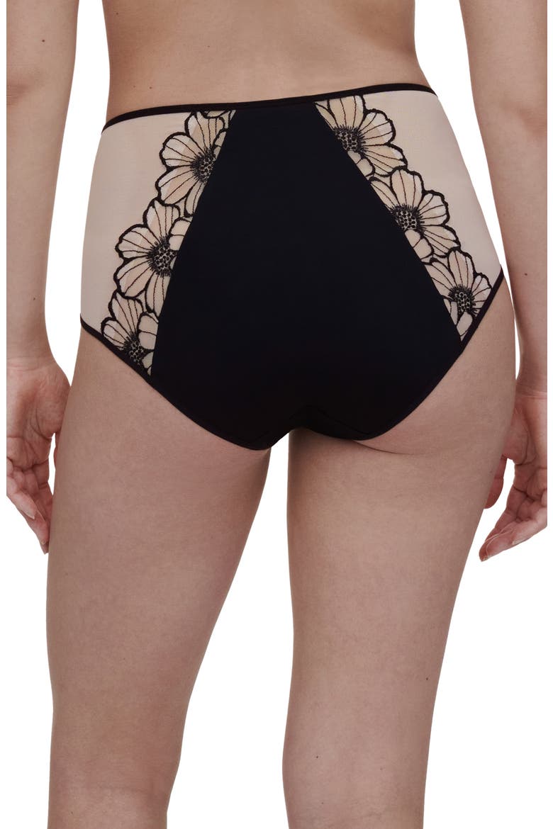 Embroidered High Waist Briefs, Alternate, color, BLACK/ ROSE