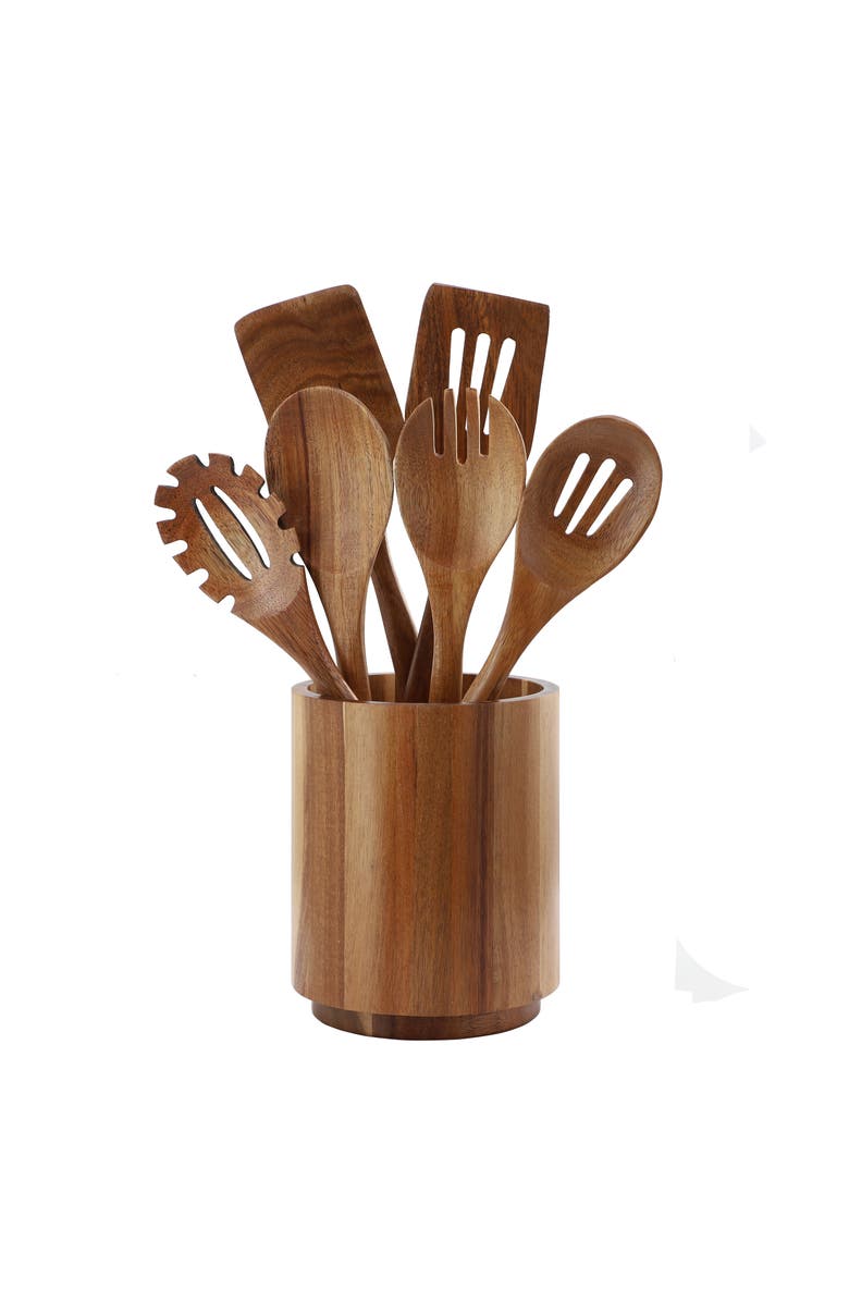 Megachef 7 Piece Acacia Wood Kitchen Cooking Utensil Set, Main, color, Light Brown