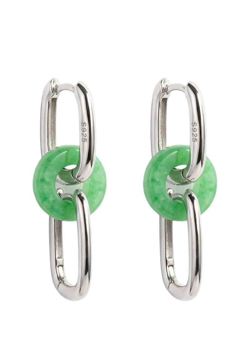Della Convertible Link Jade Earrings in Sterling Silver, Alternate, color, Bright green