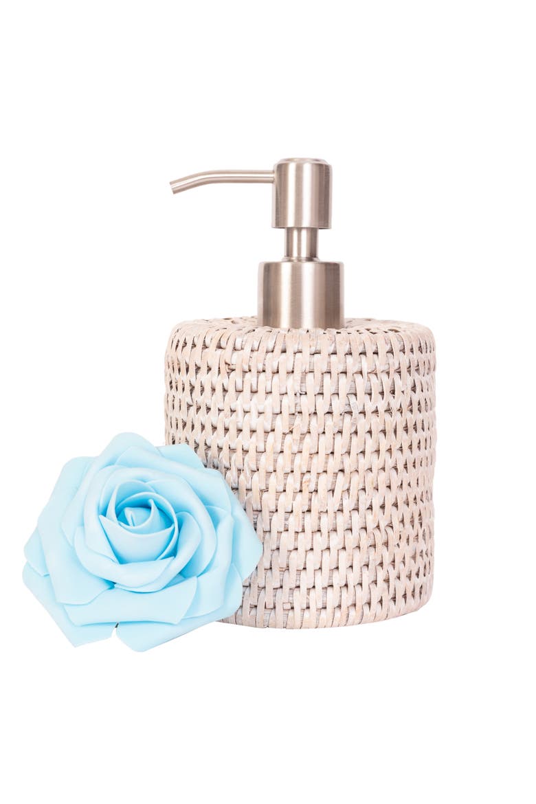 Artifacts Rattan Stainless Steel Polished Finish Soap Pump Dispenser, Alternate, color, White Wash