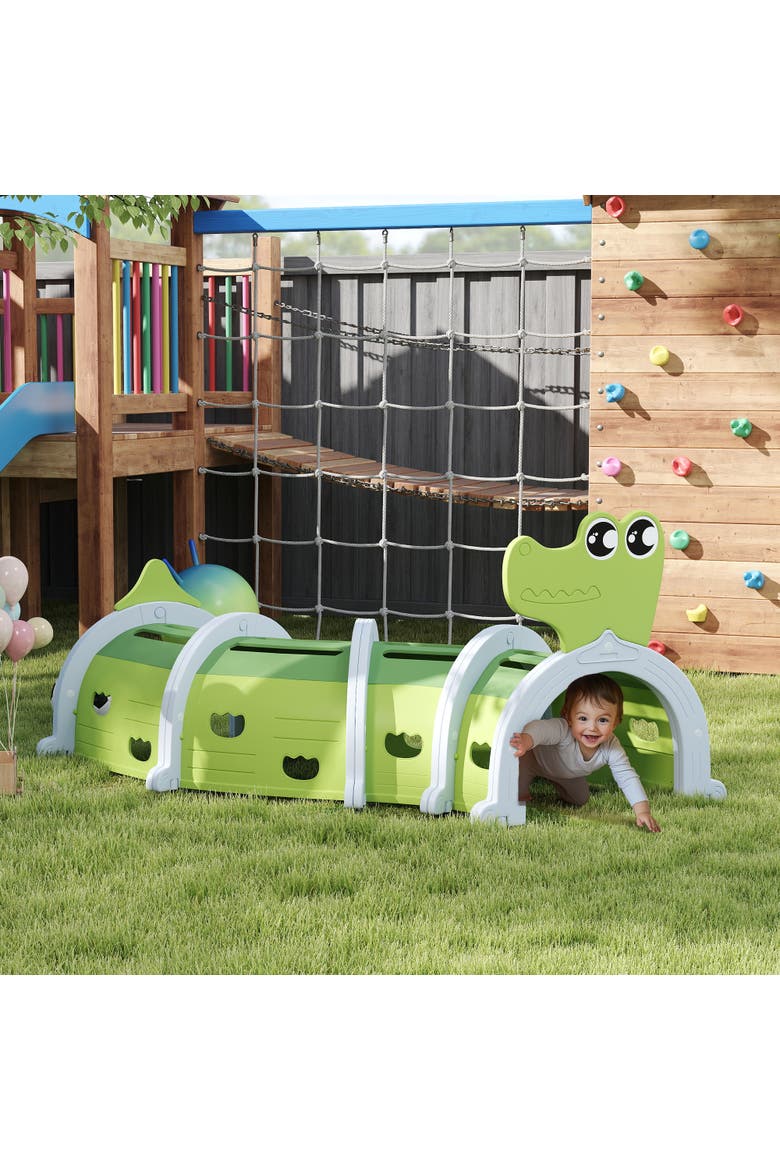 Kids Play Tunnel with Crocodile Design, Indoor/Outdoor, Alternate, color, Green