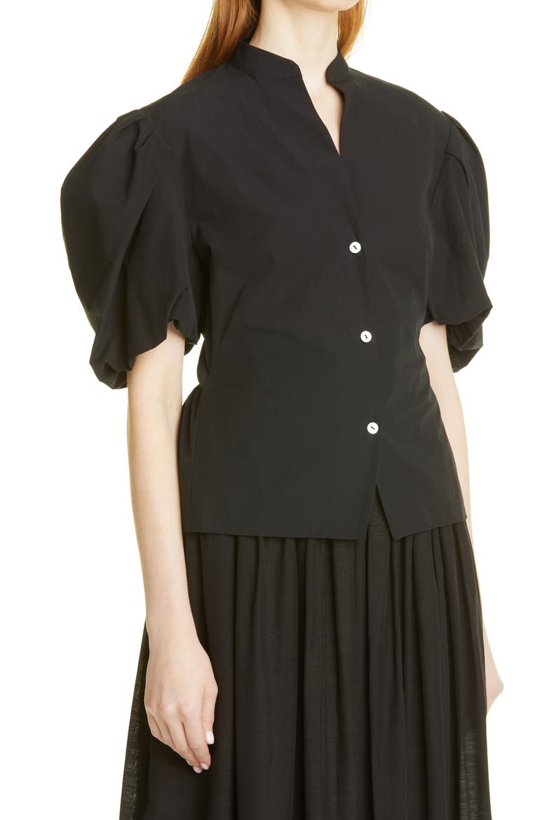 Puff Sleeve Cutout Back Detail Cotton Blouse, Alternate, color, BLACK