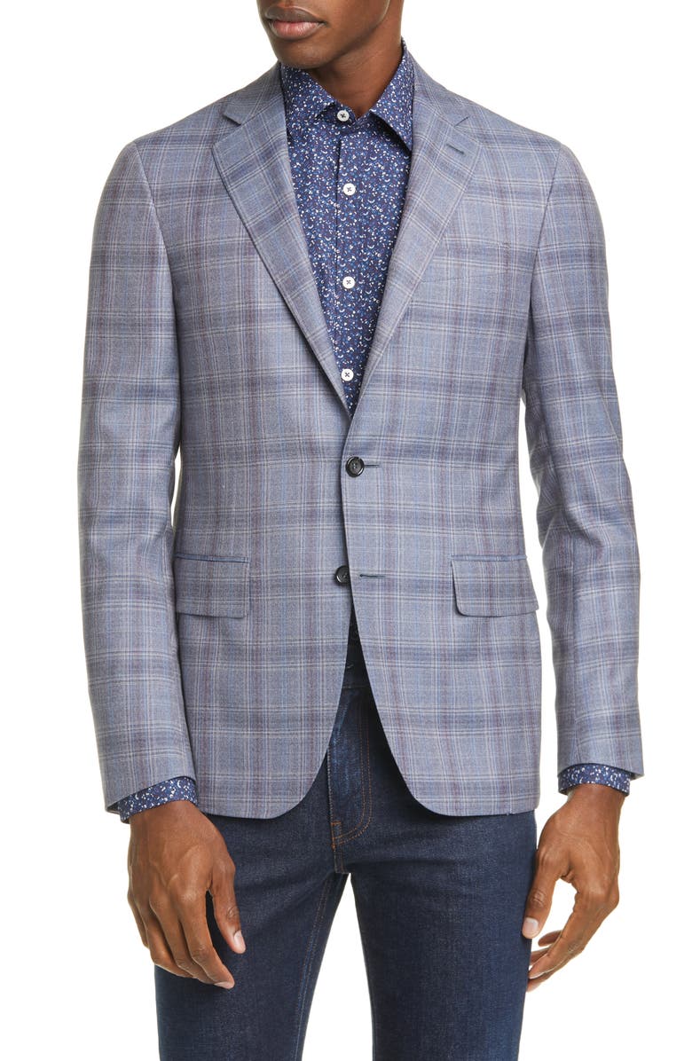 Canali Kei Trim Fit Plaid Wool Sport Coat, Main, color,