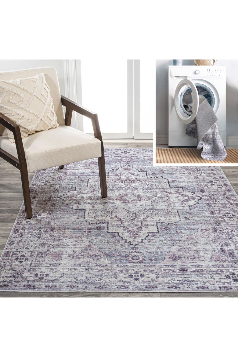 Didim Boho Medallion Machine-Washable Area Rug, Main, color, Gray/Purple