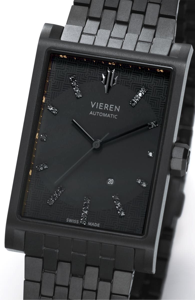 VIEREN Black Diamond Swiss Automatic Watch, Alternate, color, Black