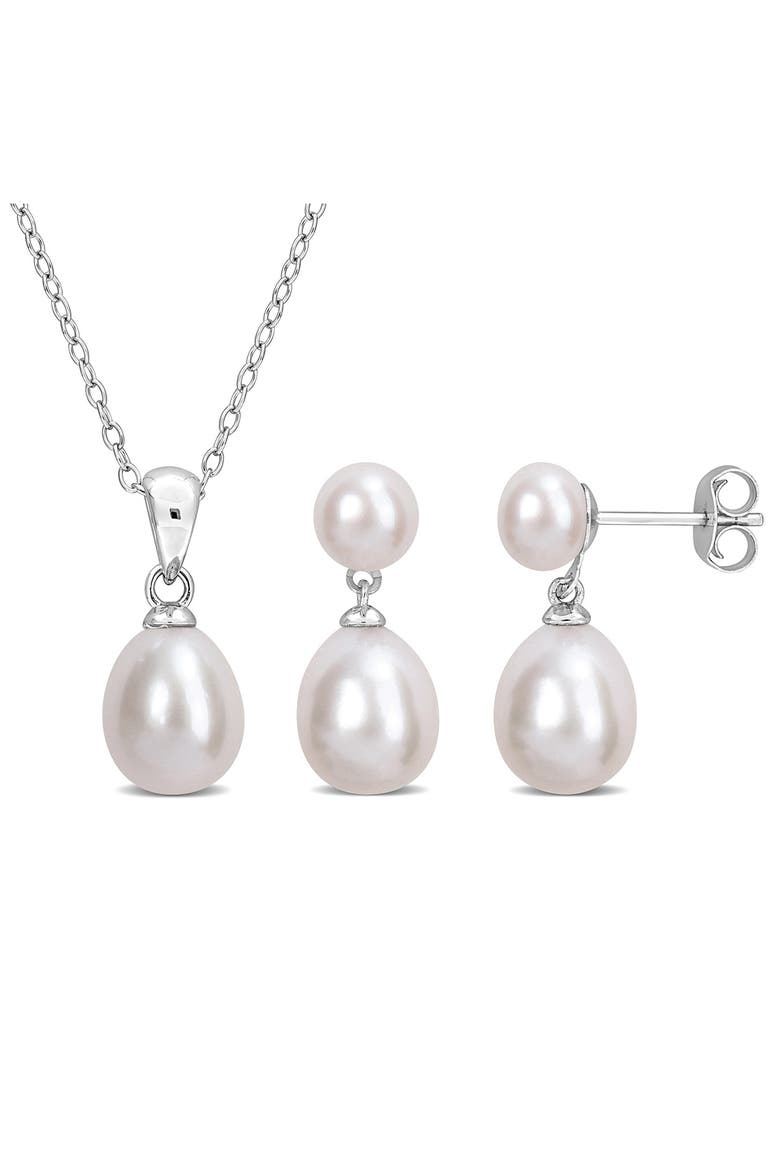 5.5-6mm Cultured Freshwater Pearl Pendant Necklace & Earrings Set, Main, color, WHITE