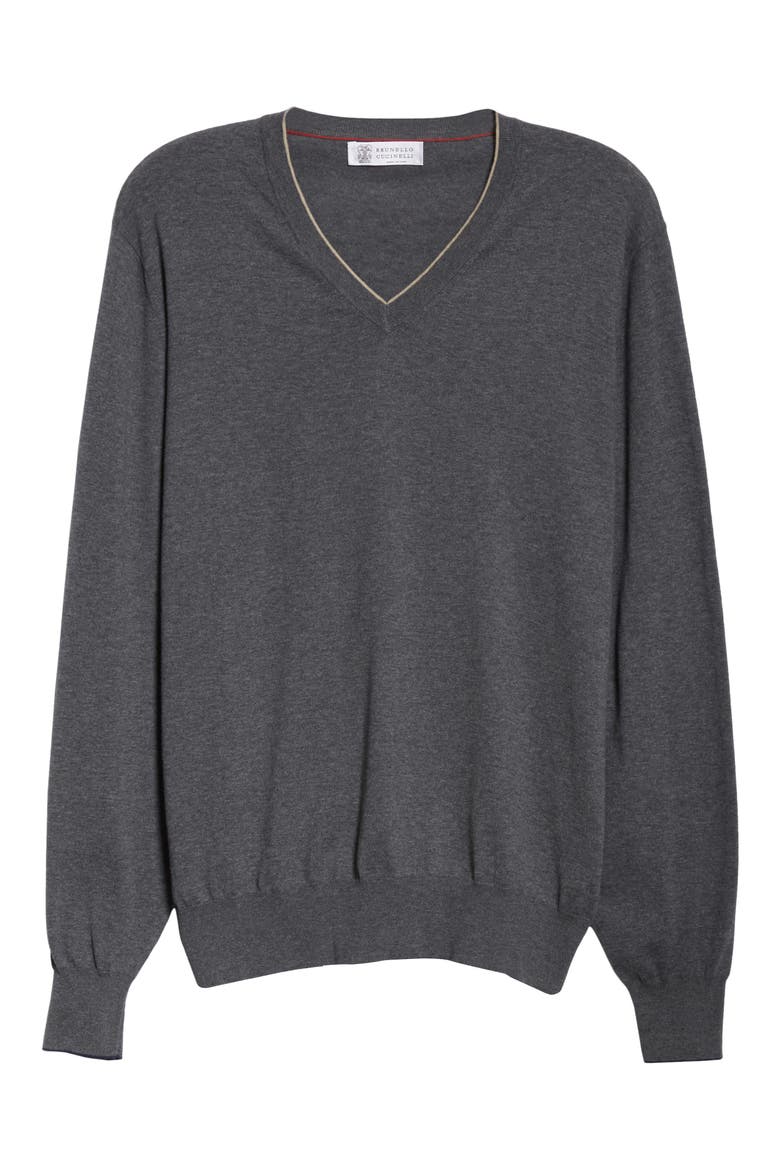 Cotton V-Neck Sweater, Alternate, color, CHARCOAL